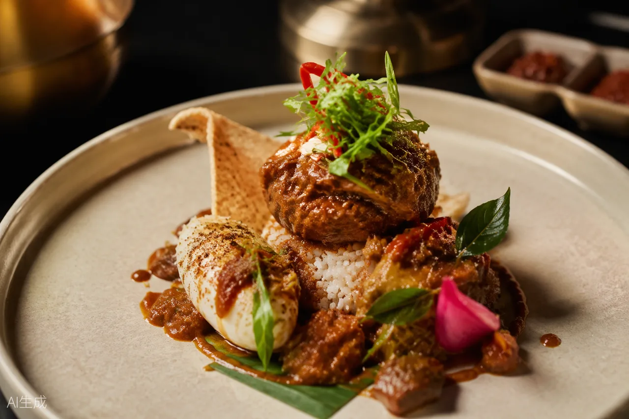 Malaysian dish in the style of Akar, Kuala Lumpur (AI-generated illustration)