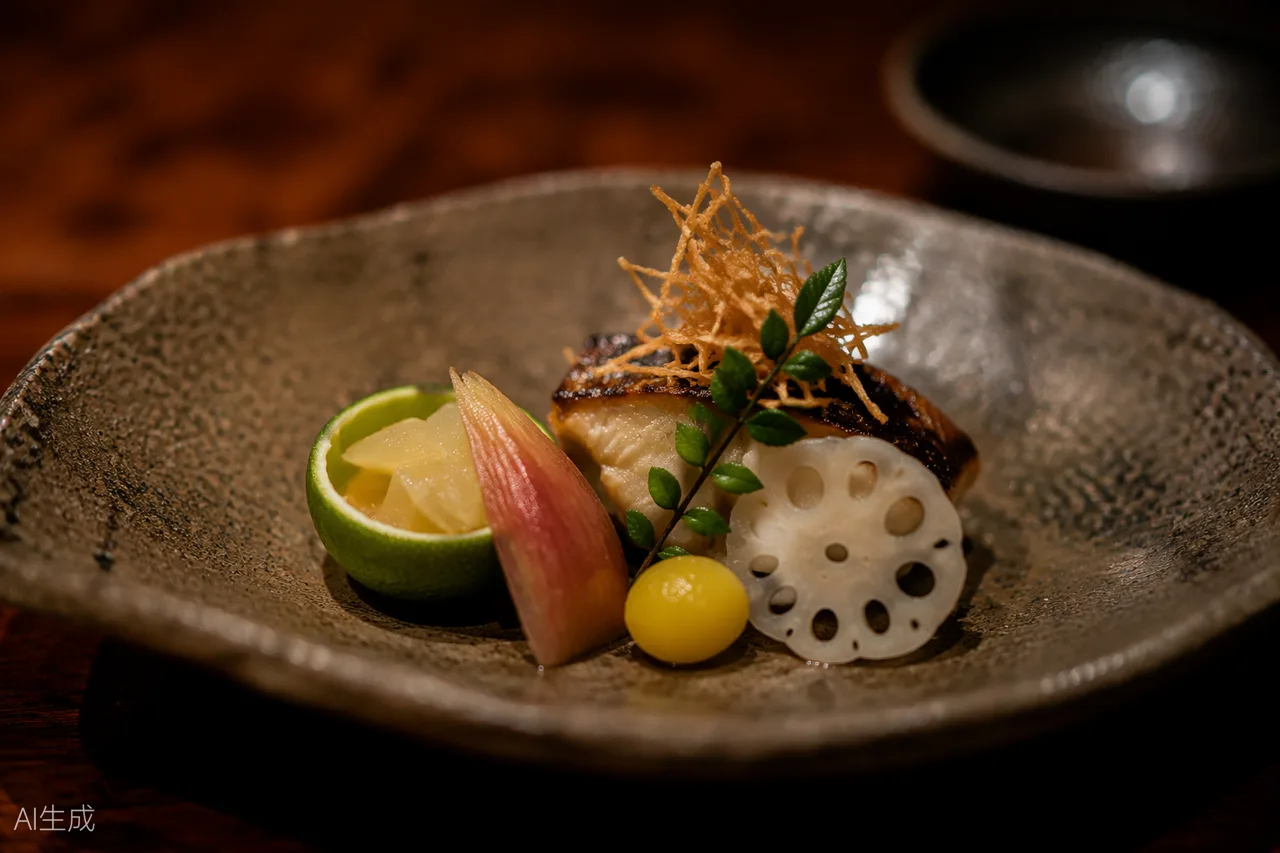 Japanese dish in the style of Akasaka Kikunoi, Tokyo (AI-generated illustration)