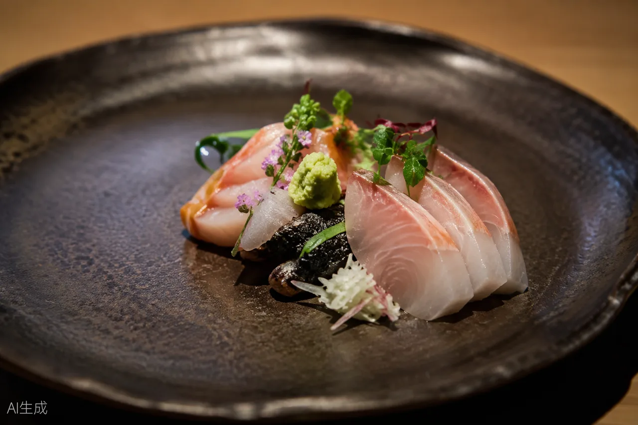 Japanese dish in the style of Den, Tokyo (AI-generated illustration)