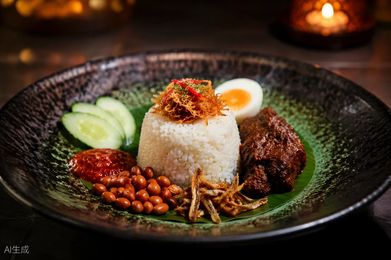 Malaysian dish in the style of Dewakan, Kuala Lumpur (AI-generated illustration)
