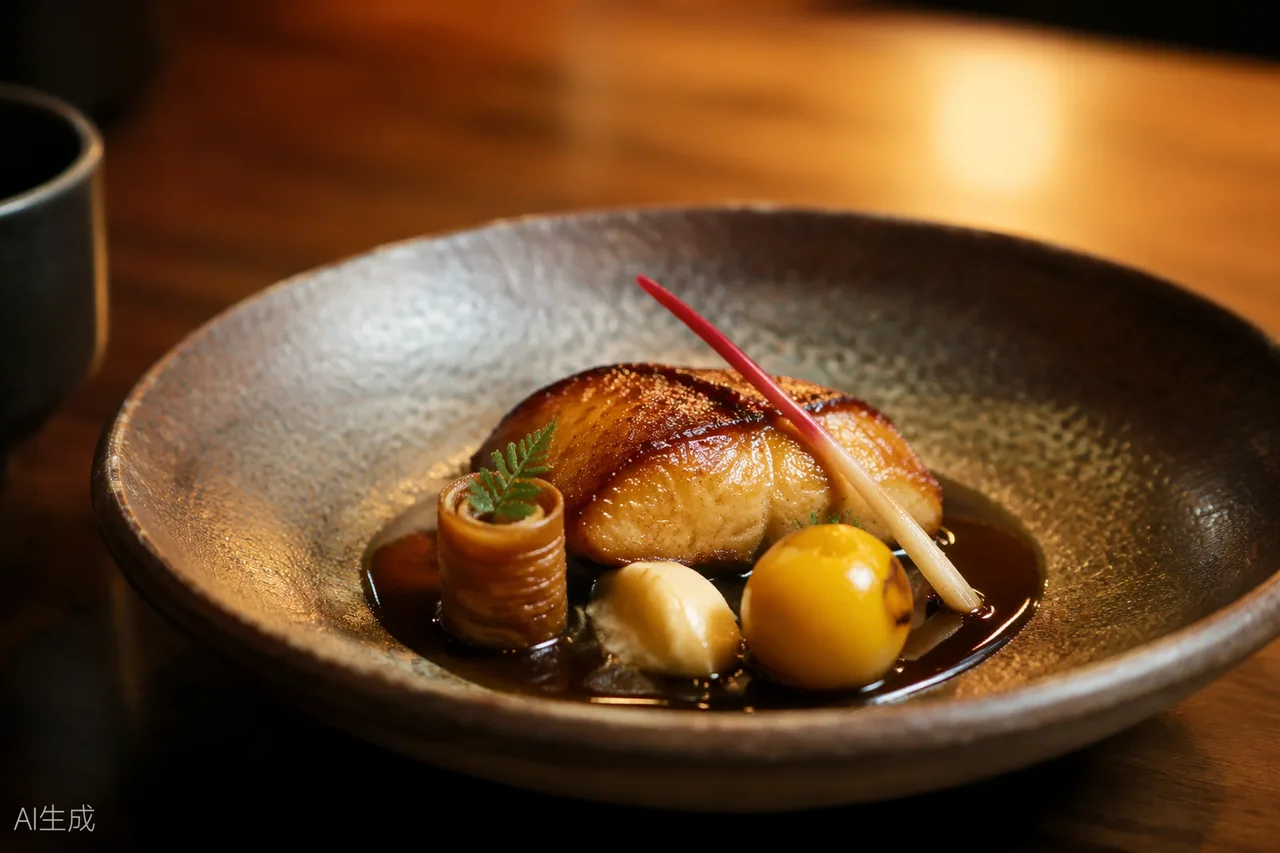 Japanese dish in the style of Humble Chicken, London (AI-generated illustration)