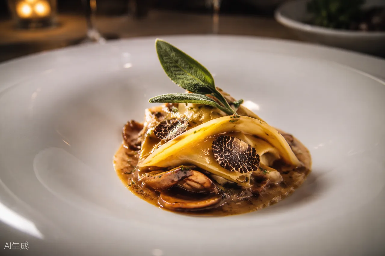 Creative Italian dish in the style of Il Pagliaccio, Rome (AI-generated illustration)