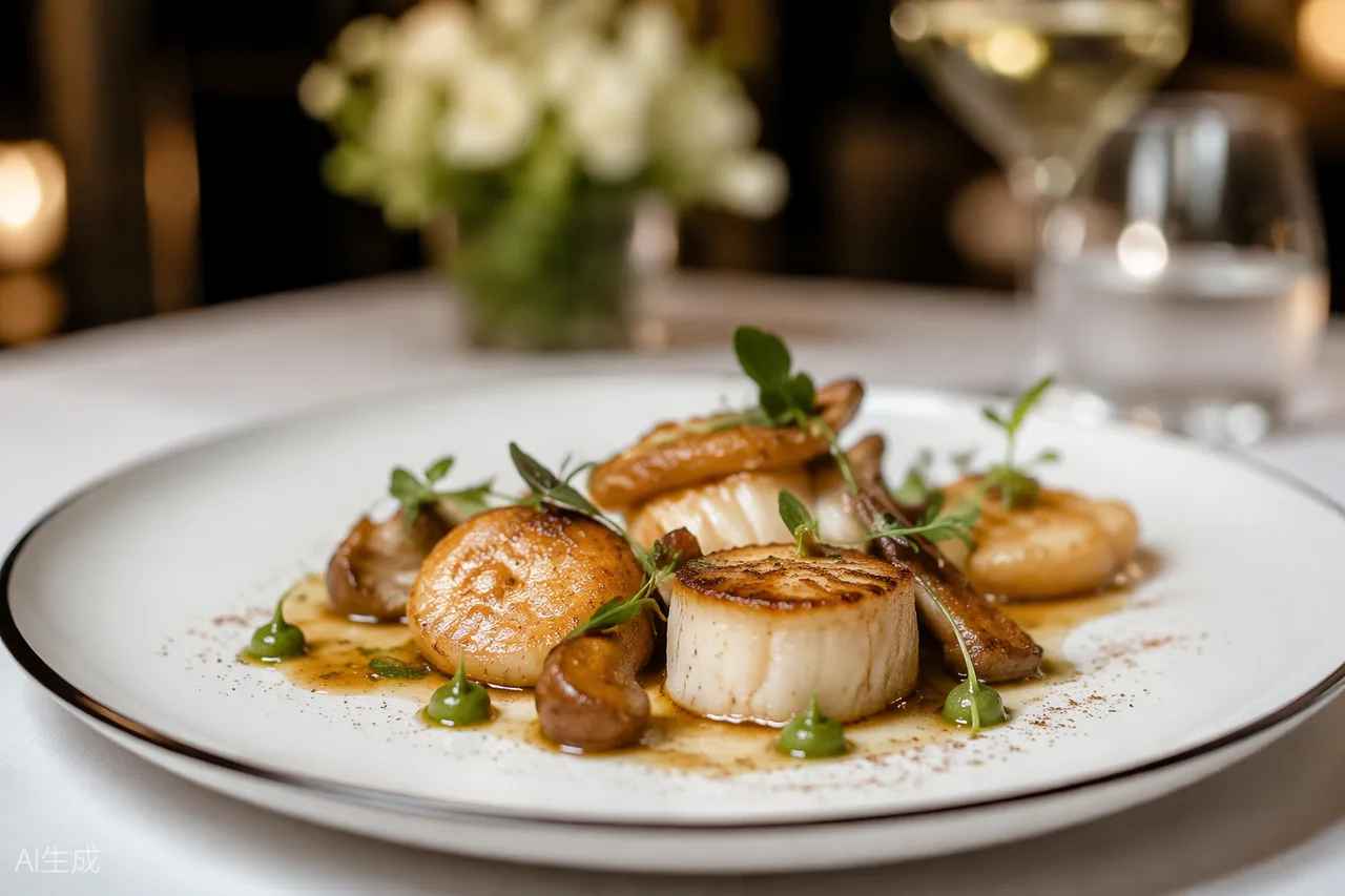 French dish in the style of L'Oiseau Blanc, Paris (AI-generated illustration)