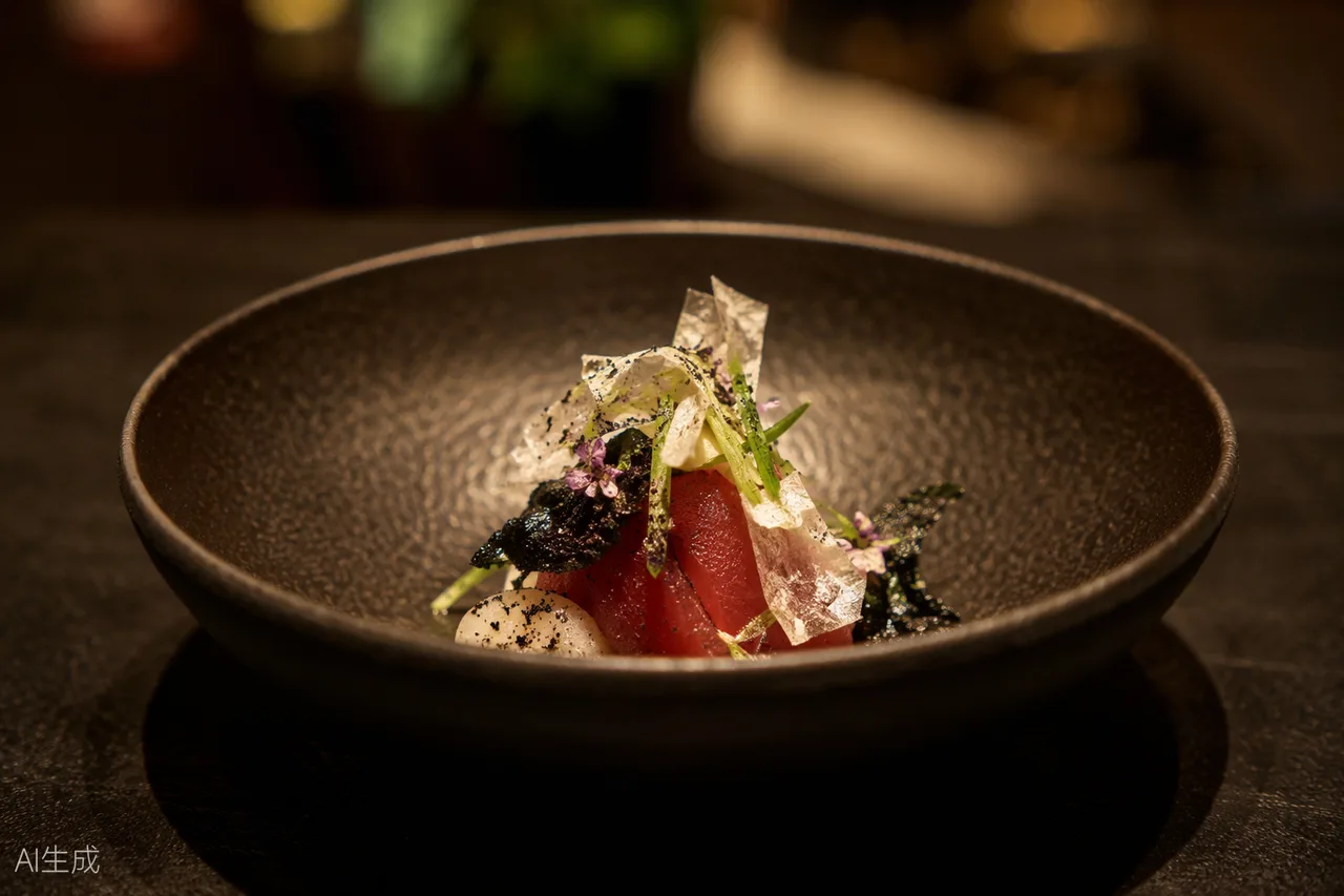 Modern Korean dish in the style of Mingles, Seoul (AI-generated illustration)
