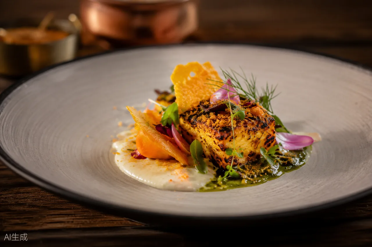 Indian dish in the style of Opheem, Birmingham (AI-generated illustration)