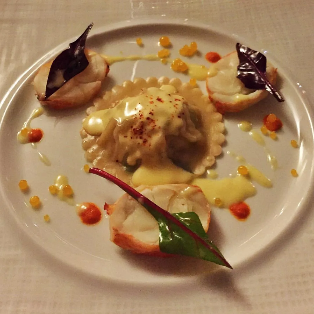 Signature seafood ravioli dish at Restaurant Gordon Ramsay, London