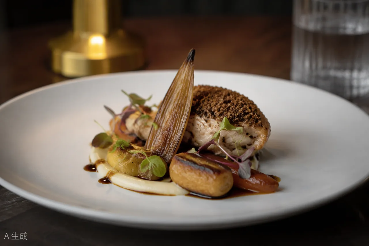 French dish in the style of Restaurant Martin Wishart, Edinburgh (AI-generated illustration)