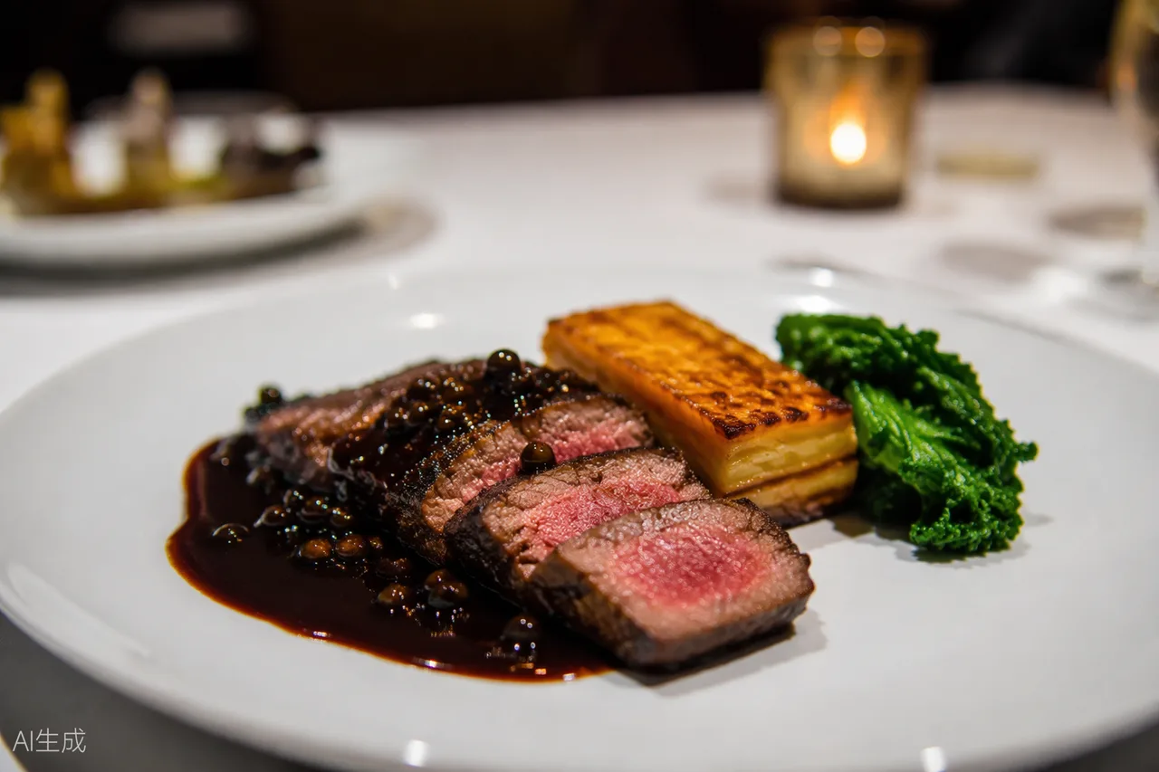 Steakhouse dish in the style of Ribeye Steakhouse, Manchester (AI-generated illustration)
