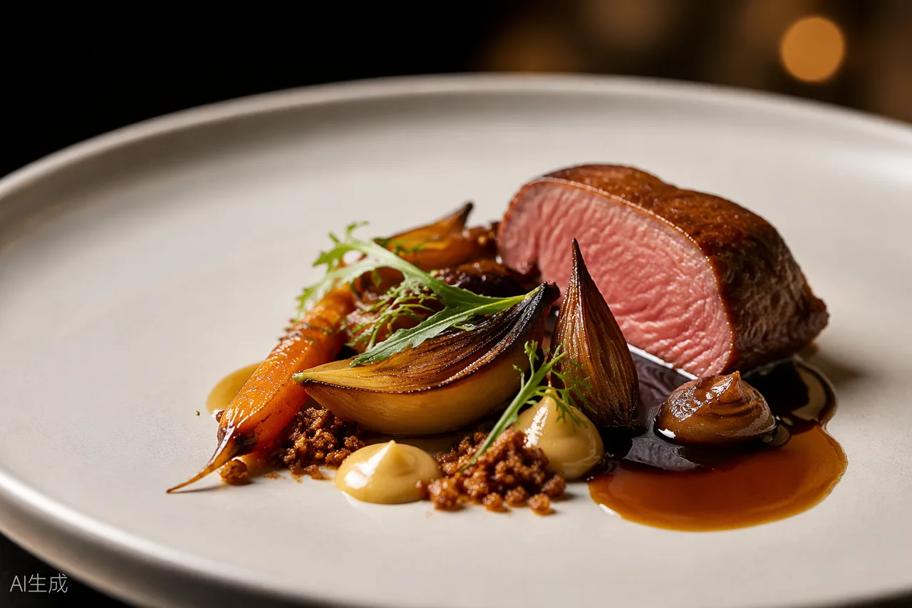 Modern British dish in the style of Skof, Manchester (AI-generated illustration)