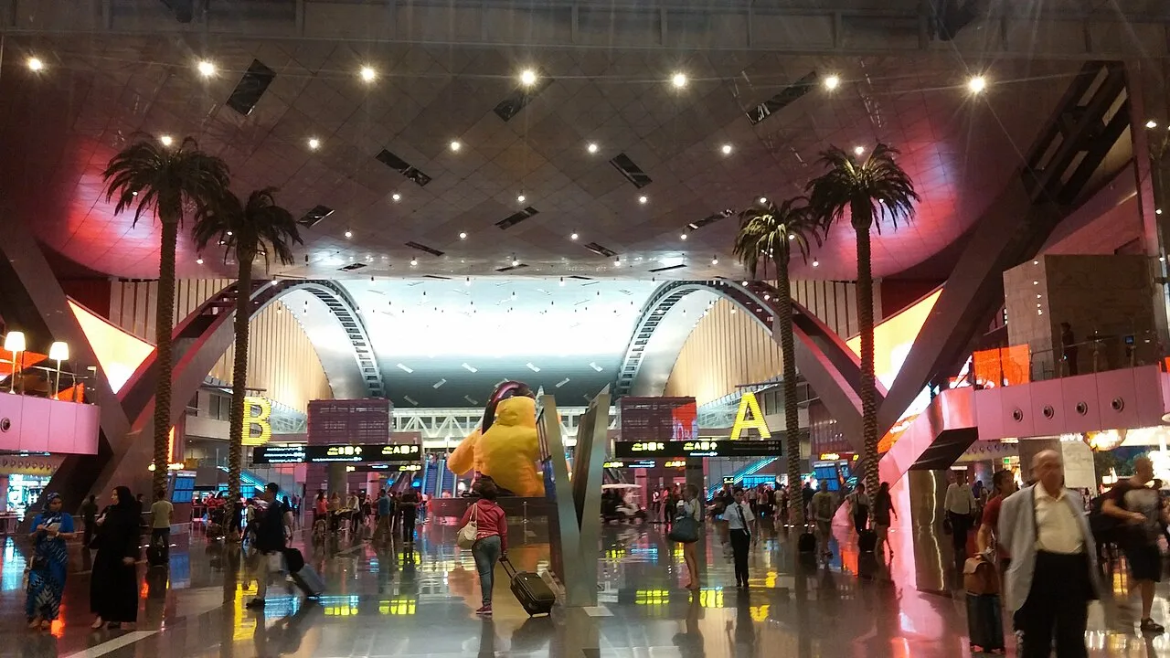 Main terminal concourse inside Hamad International Airport, Doha.