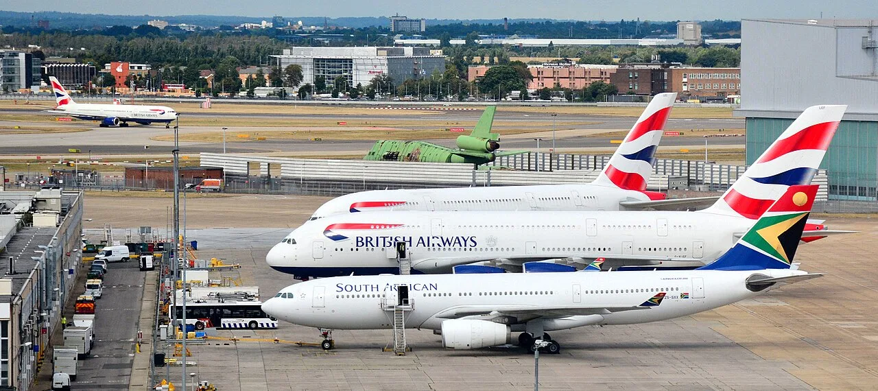 Aerial view of aircraft at London Heathrow