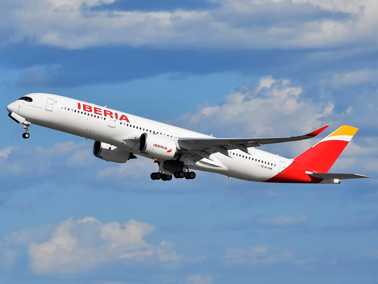 Iberia Airbus A350 aircraft departing JFK Airport.