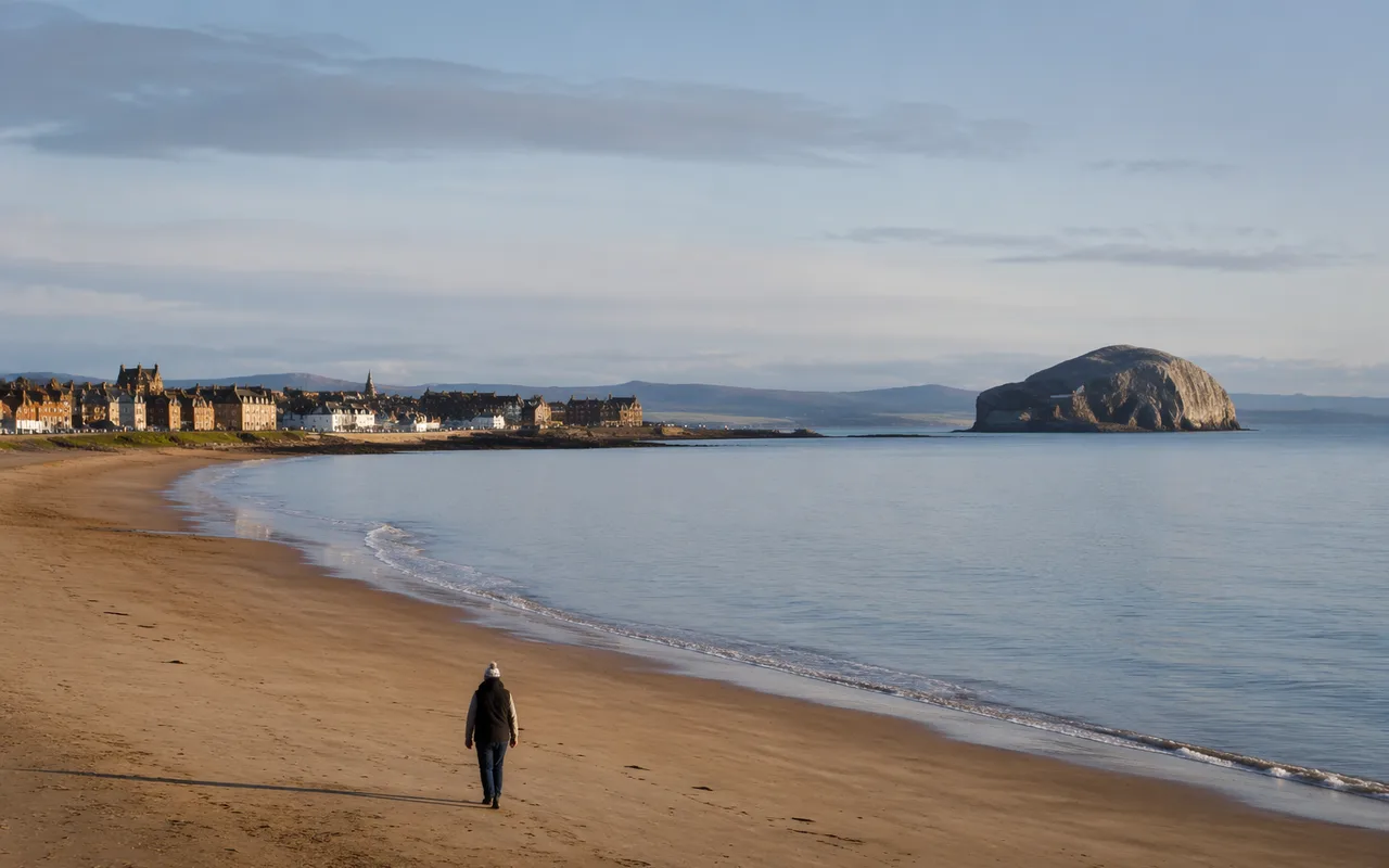 North Berwick beach and harbour on a bright morning — best day trips by train from Edinburgh