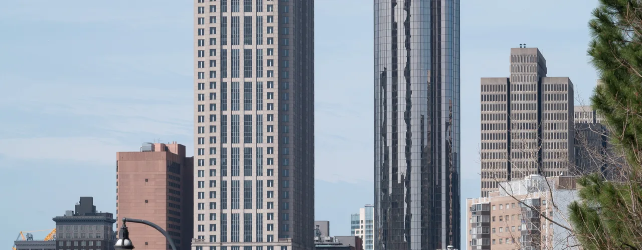 Downtown Atlanta skyline viewed from Boulevard at Freedom Parkway
