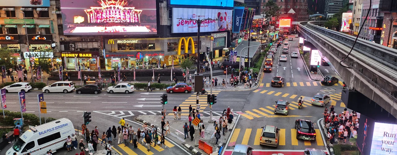 The Bukit Bintang junction in Kuala Lumpur, with its elevated walkways and shopping malls