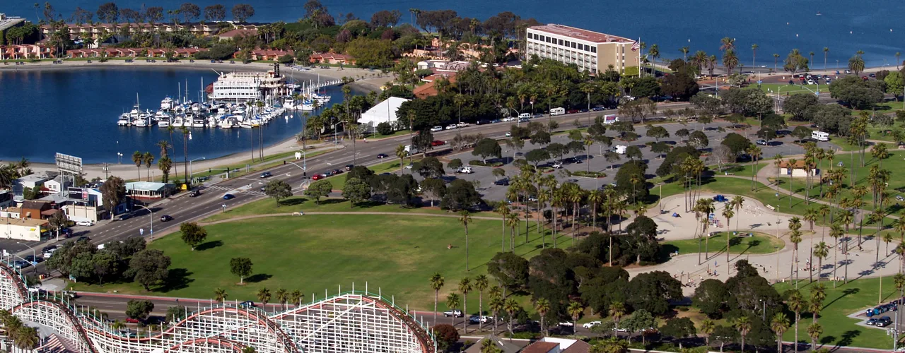 Mission Bay water and shoreline in San Diego
