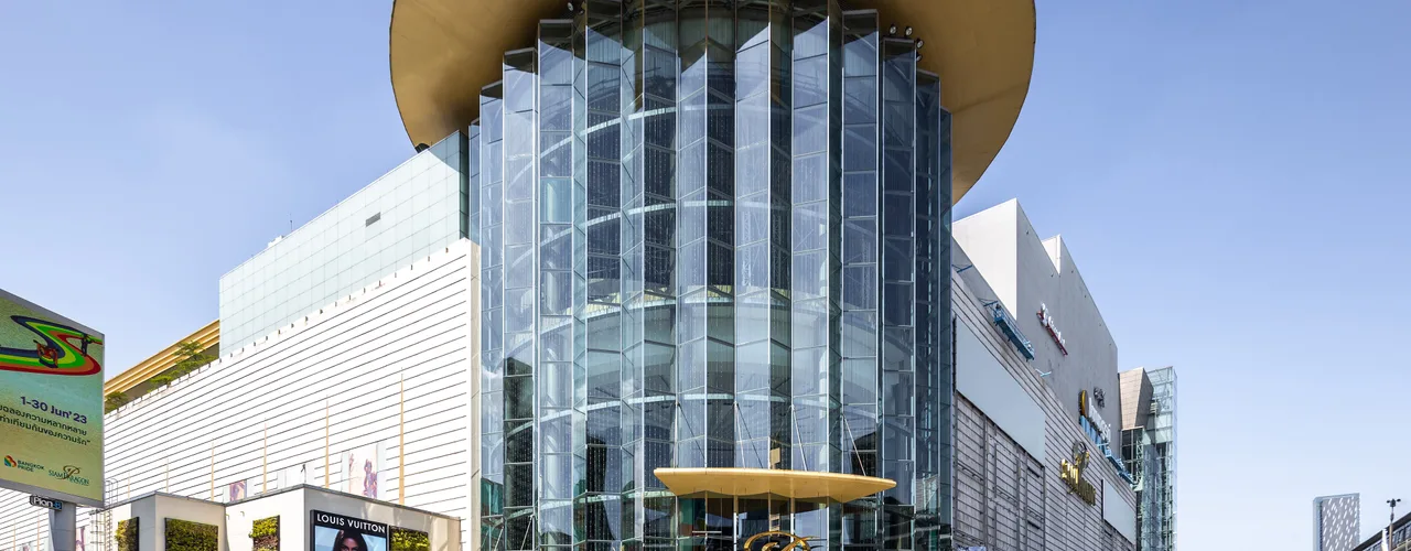 Siam Paragon shopping mall exterior in central Bangkok