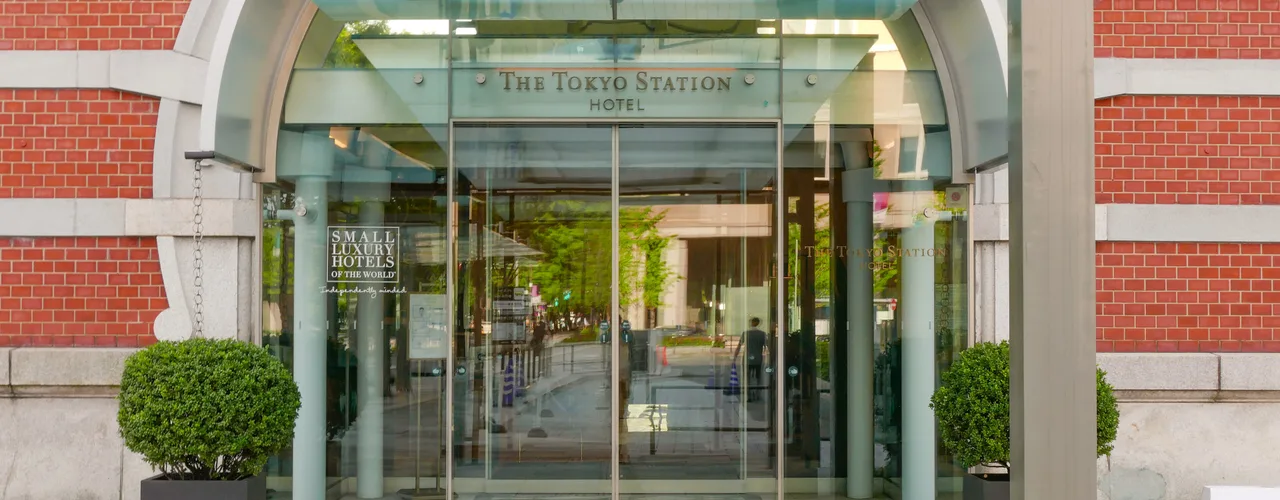 Entrance of The Tokyo Station Hotel on the historic Tokyo Station facade