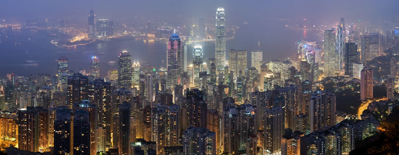 Victoria Harbour skyline with Hong Kong Island towers across the water