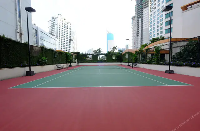 Red acrylic tennis court at AYANA Midplaza Jakarta