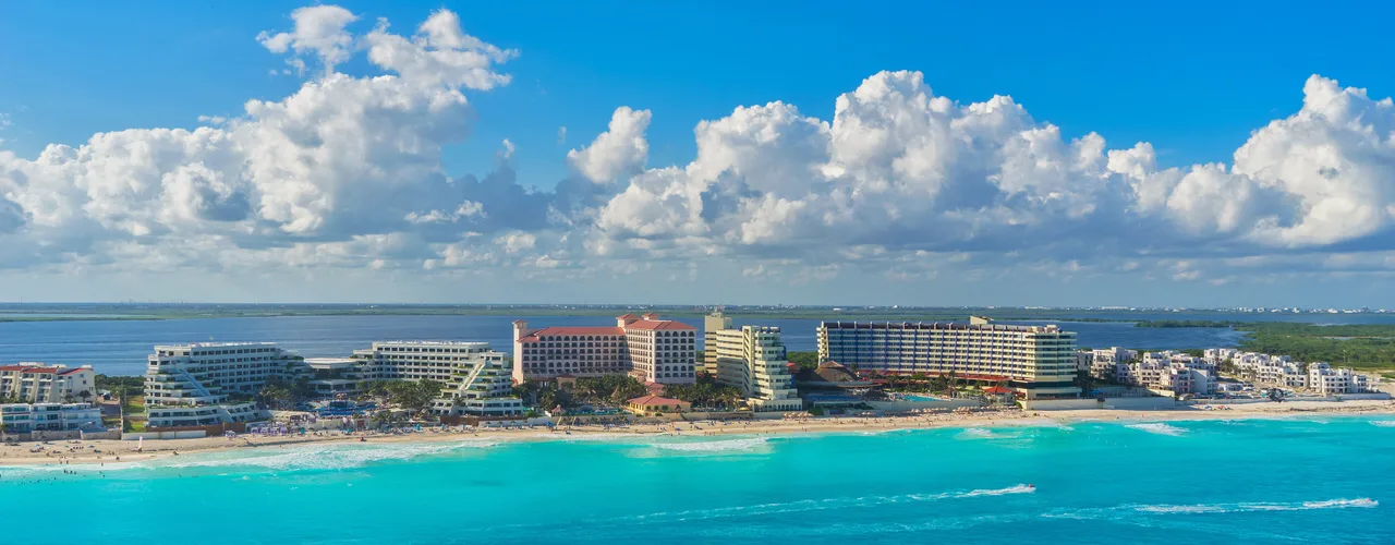 Cancún Hotel Zone skyline along the Caribbean