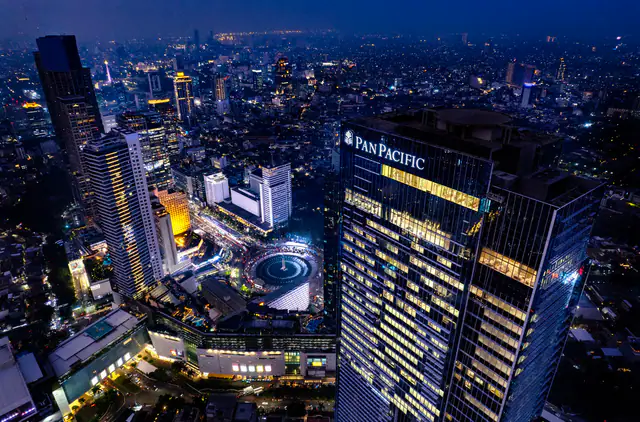 Aerial view of the Pan Pacific Jakarta tower signage