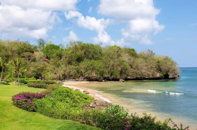 Forested headland and cove beside Raffles Bali