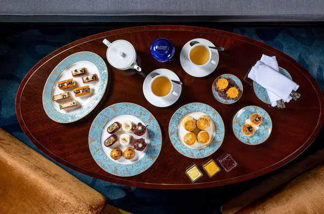 Petits fours and tea service at Raffles Jakarta
